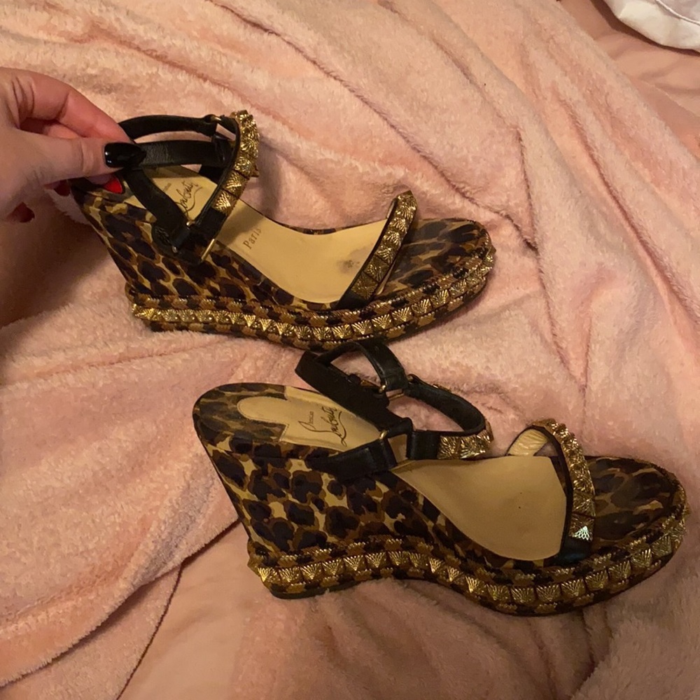 louboutin leopard sandal wedges